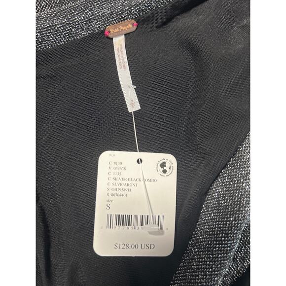 Free People Malia Metallic One Shoulder Mini Dress Size S Black Silver Party NWT - Picture 5 of 8